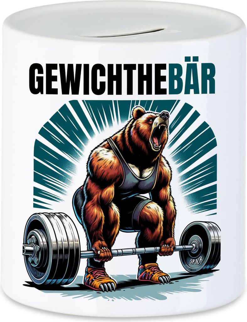 Gewichthebär Bären Spardose - Lustiges Geschenk für Fitnessfreunde