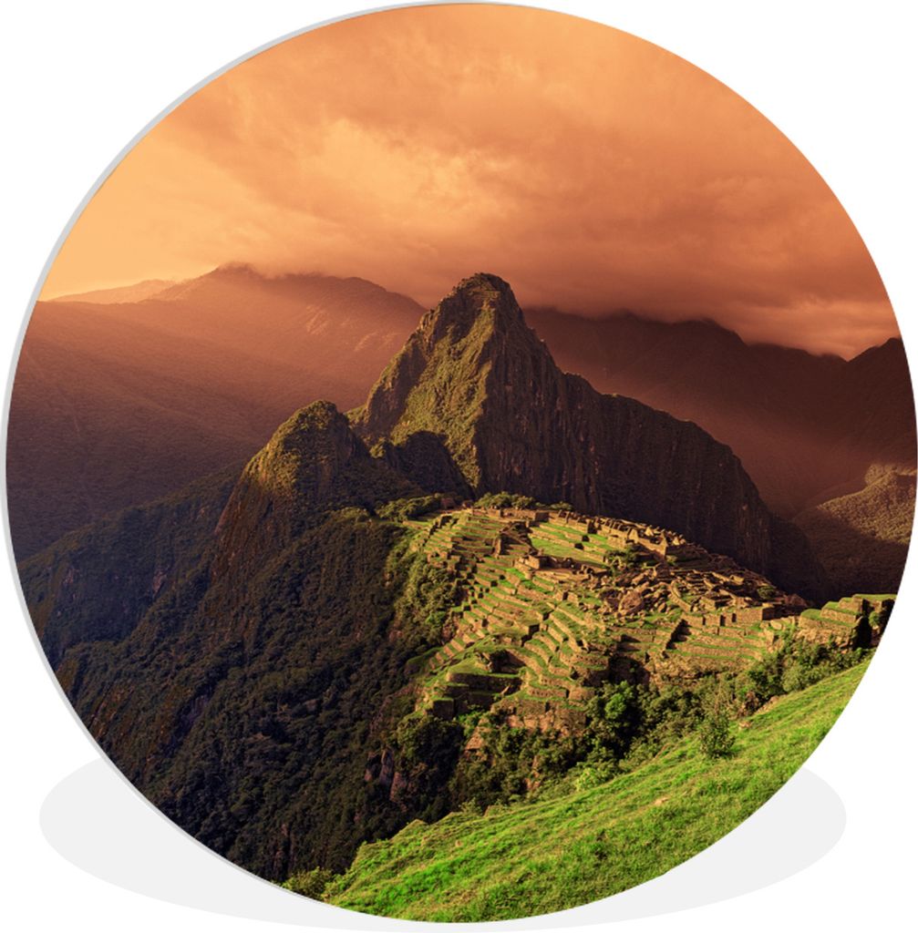 MuchoWow Rundes Wandbild - Runde Bilder Peru - Machu Picchu - Sonnenuntergang Ø 30 cm Kreis Wanddekoration Kunststoff - Wandkreis - Wandschmuck ...