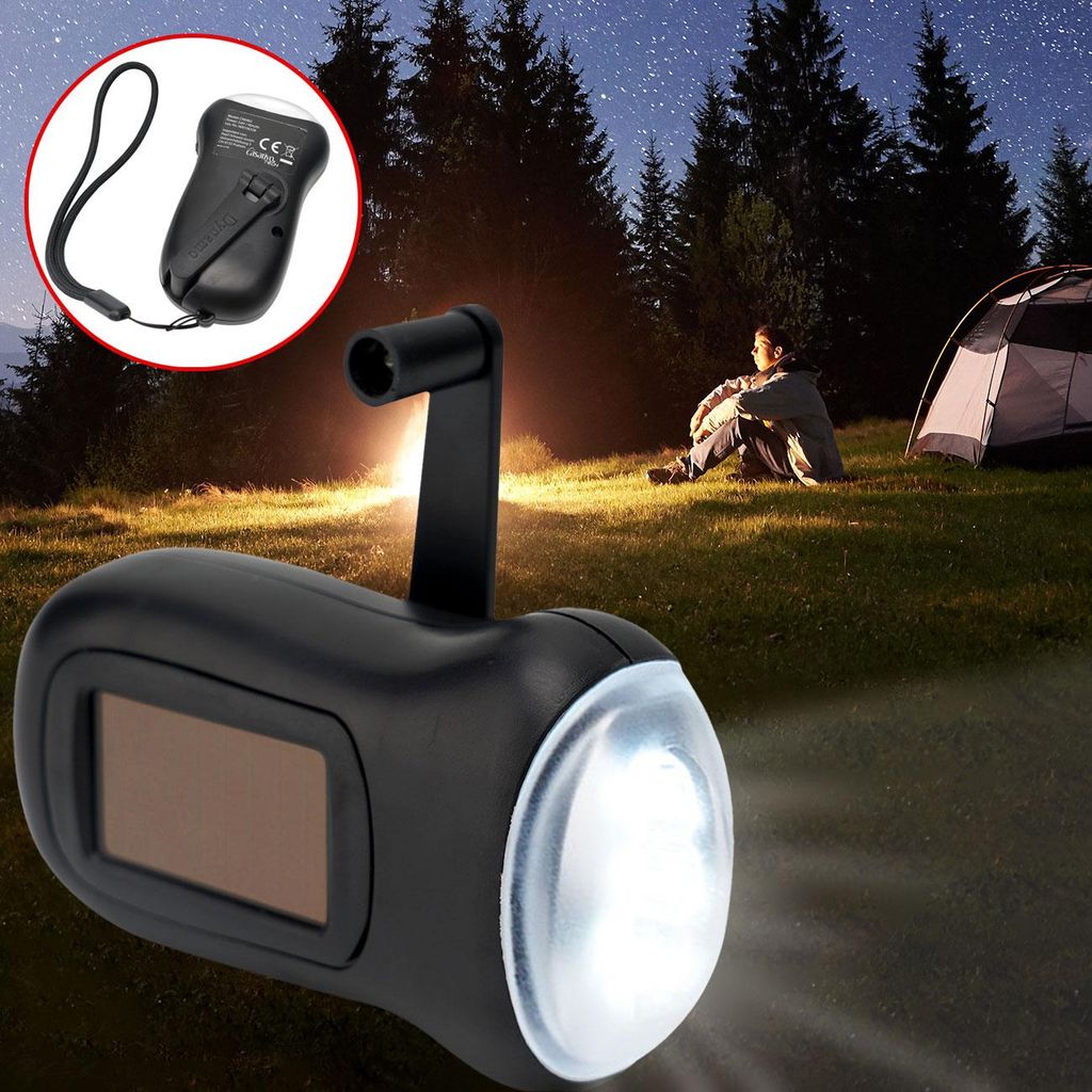 Praktische LED-Dynamo-Taschenlampe mit Handkurbel und Produktbild 