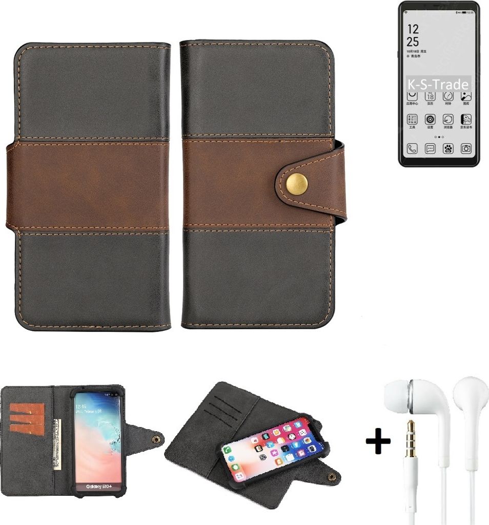 K-S-Trade Handyhülle Schutzhülle Bookstyle Wallet-Case kompatibel mit HiSense A5 + earphones Bumper rundumschutz schwarz-braun 1x