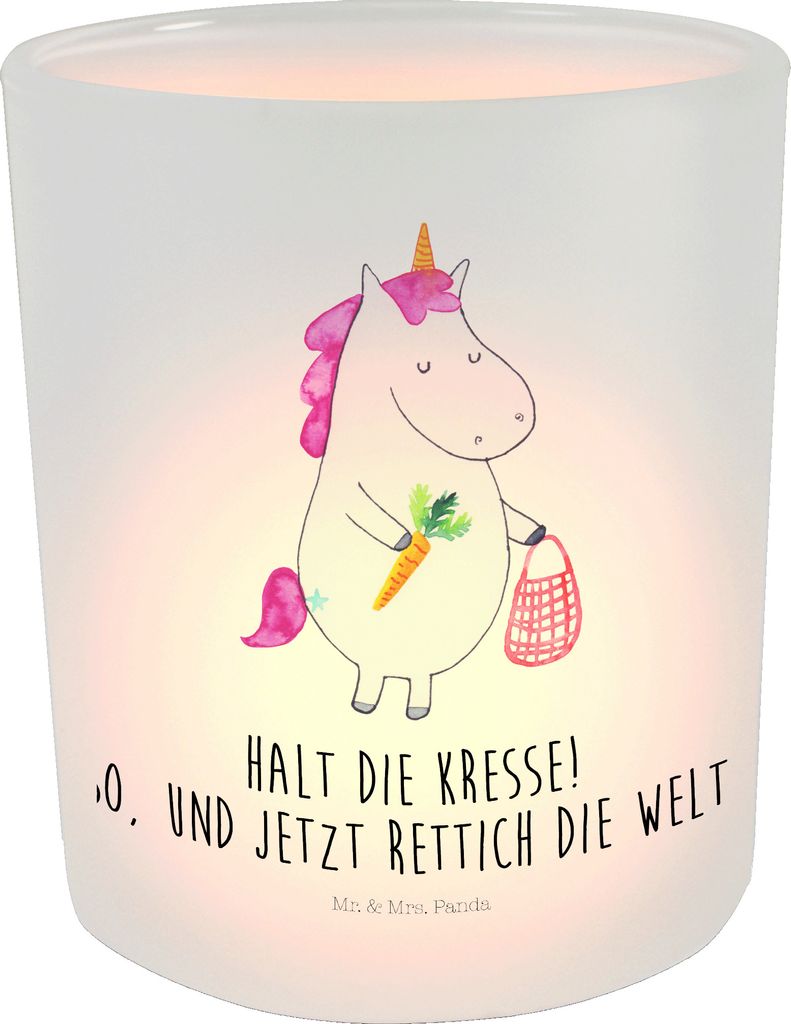 Mr. & Mrs. Panda glas kerzenhalter Einhorn Gemüse - Transparent - Geschenk, Teelichthalter, Windlicht aus, Deko, Biomarkt, glaswindlicht, Unicorn,...