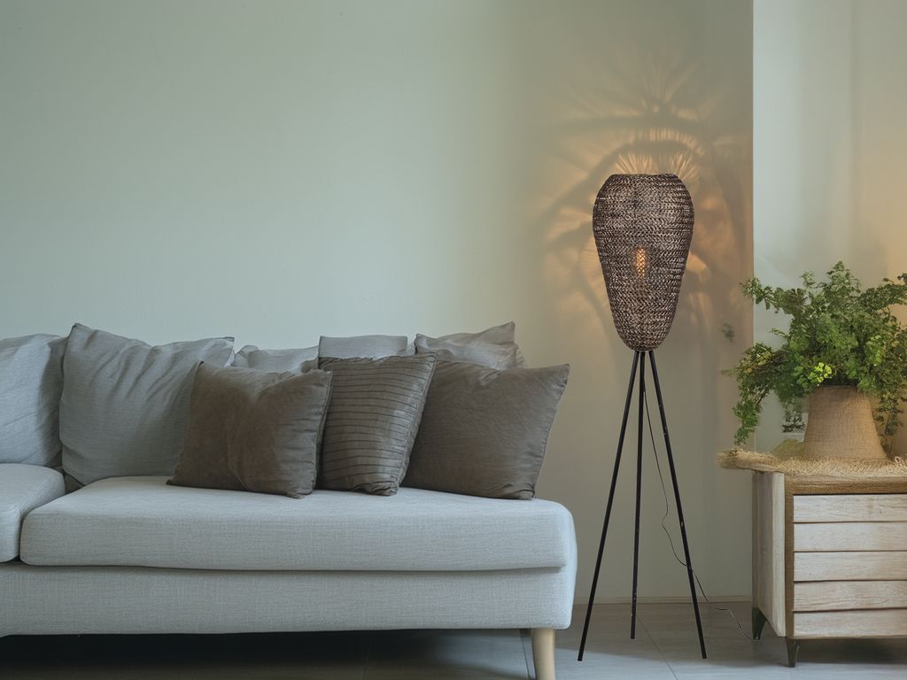 Orientalische Dreibein LED Stehlampe Metallgeflecht für Wohnzimmer Ecke, H 140cm