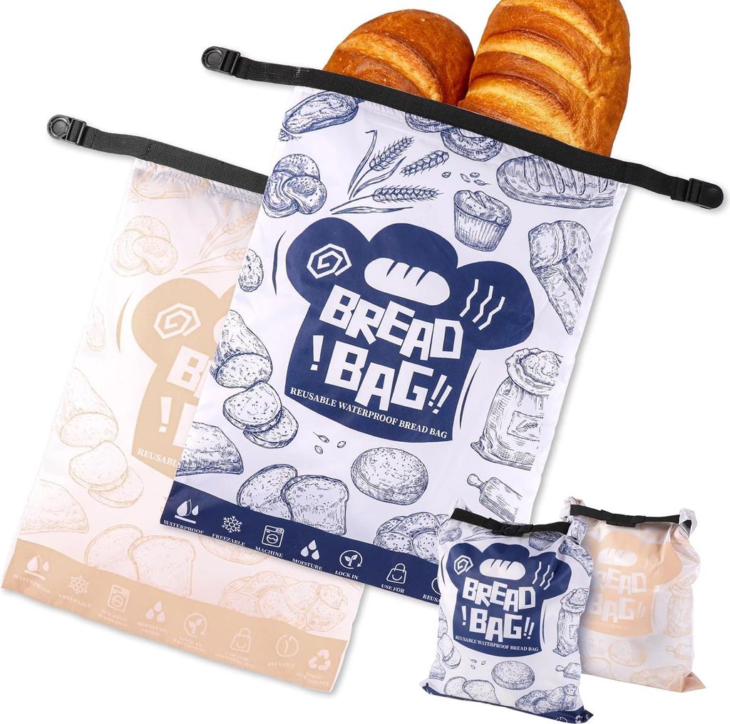2 Stück Brottüten - 42,5 x 30,5 cm große frische wiederverwendbare wasserdichte Brotbehälter für Brot, Bagels, Toast, Croissants - hält Brot ...