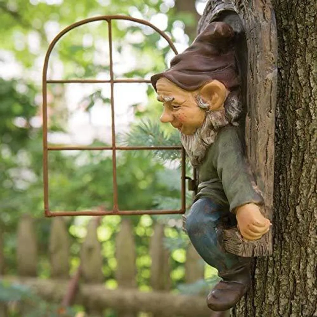 Nain de jardin décoration d'arbre statue en résine pour extérieur 20cm - 3