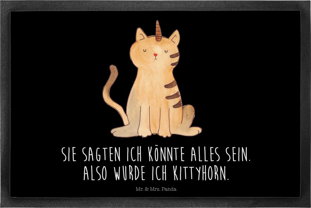 Mr. & Mrs. Panda fußmatte Einhorn Katze 40 x 60 cm - Schwarz - Geschenk, Unicorn, Erwachsenwerden, Glitzer, Türmatte, Regenbogen, Schmutzfangmatt...