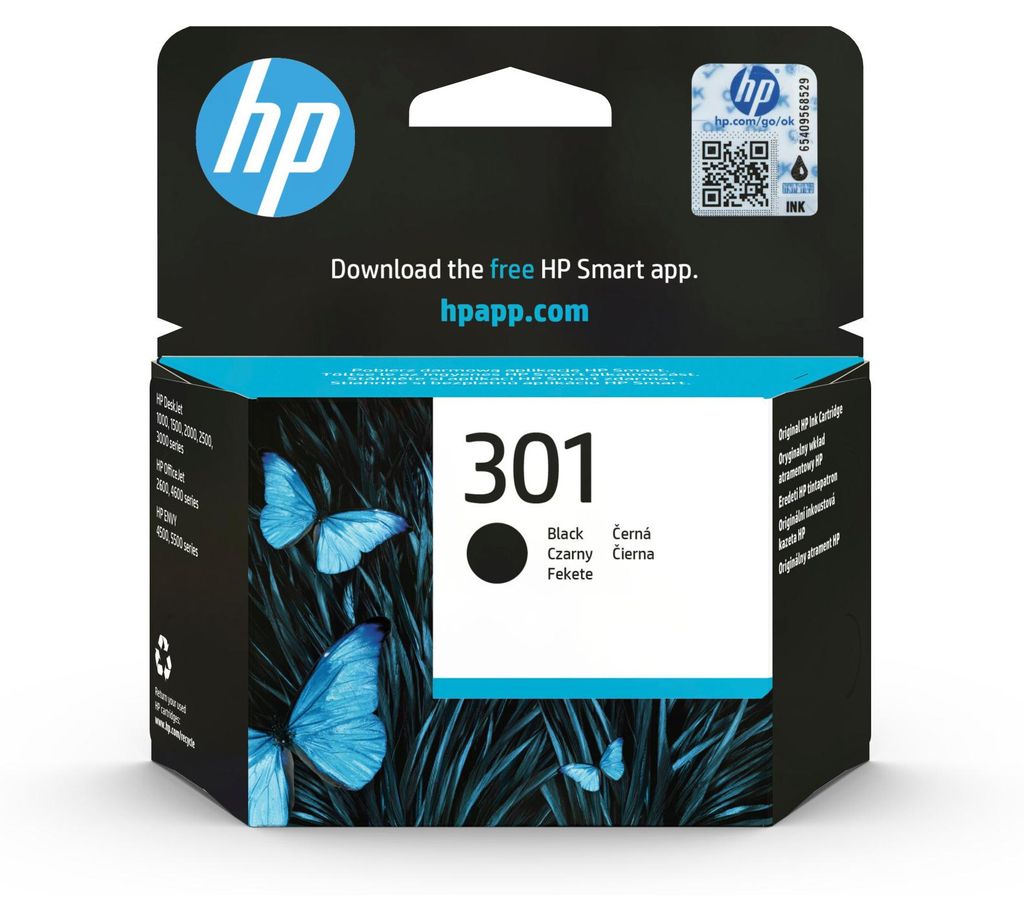 HP Čierna originálna atramentová kazeta 301, Štandardná Obrázok produktu 