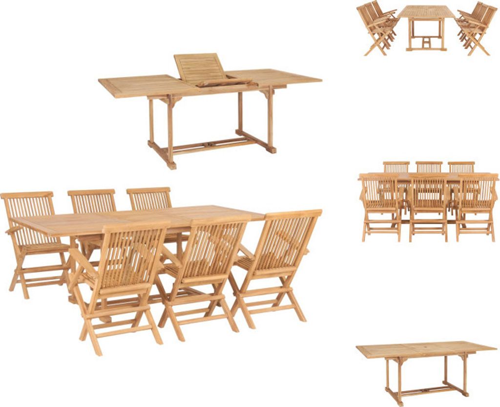 vidaXL 7-tlg. Garten-Essgruppe 150-200 x 100 x 75 cm Massivholz Teak - Gartenmöbel-Sets