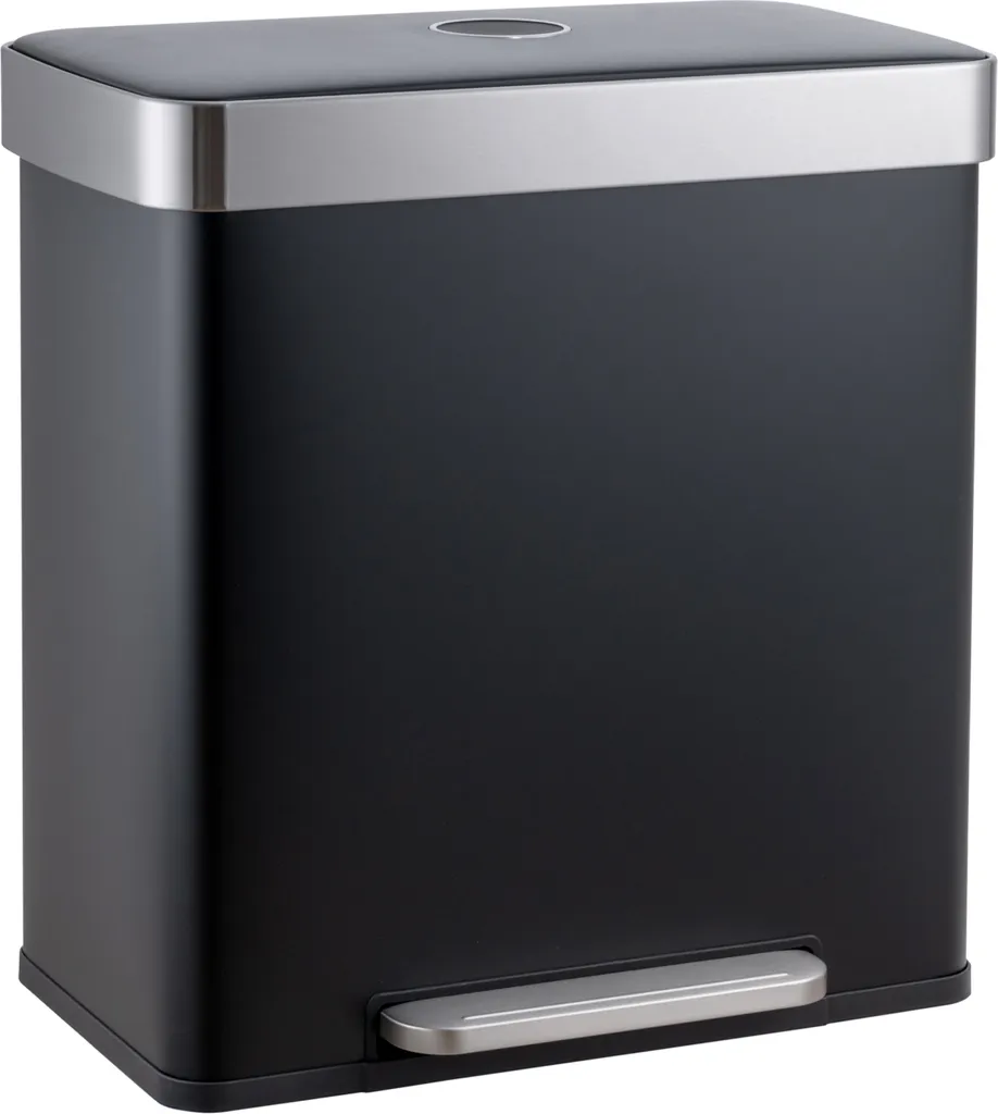 Poubelle Double 2x30L en Acier Noir Anti-Odeur avec Seaux Amovibles SVITA