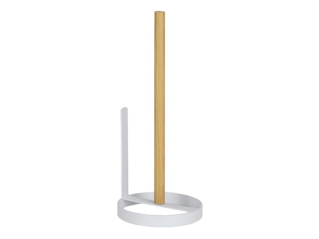 Porta rotolo da cucina Yamazaki in metallo bianco e legno Immagine del prodotto 