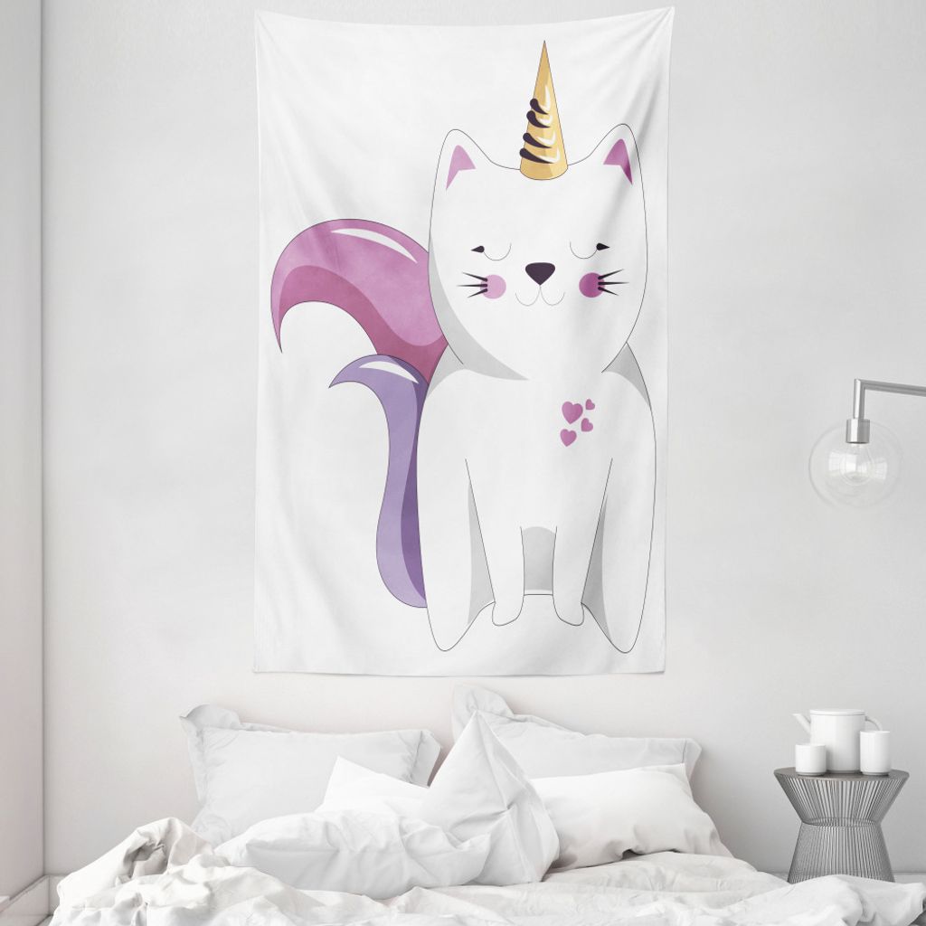 ABAKUHAUS Einhorn-Katze Wandteppich und Tagesdecke, Fantasie-Charakter aus Weiches Mikrofaser Stoff Waschbar ohne Verblassen Digitaldruck, 140 x 23...