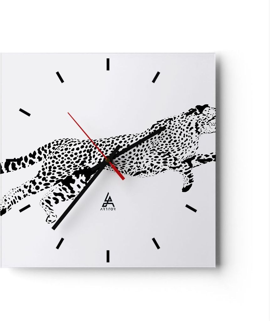 Wanduhr - Quadrat - Glasuhr - Gepard Tier Dots - 40x40cm - Schleichendes Uhrwerk - Lautlos - zum Aufhängen bereit - Dekoration Modern - Wanddekora...