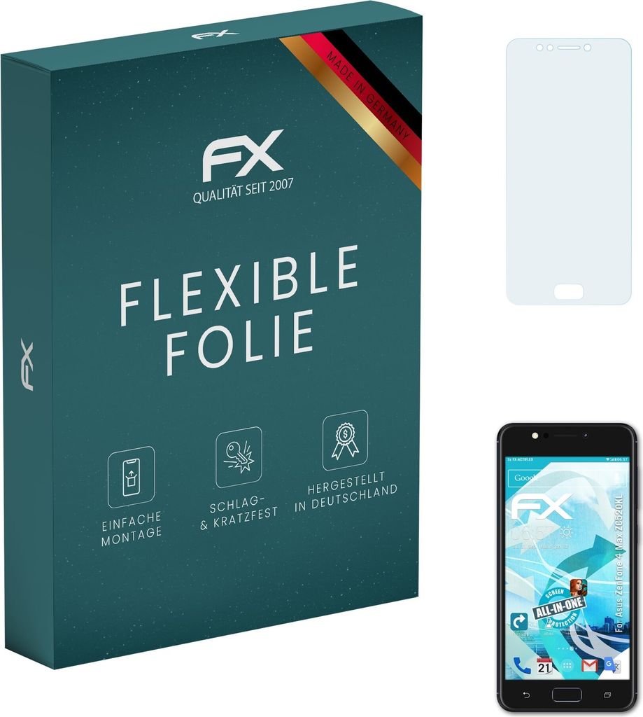 atFoliX FX-ActiFleX 3x Schutzfolie kompatibel mit Asus ZenFone 4 Max (ZC520KL) Folie