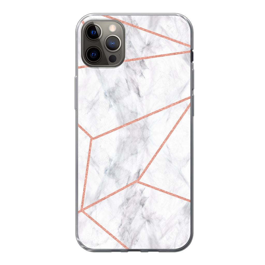 MuchoWow Handyhülle Schutzhülle Hülle für iPhone 13 Pro Max Marmor - Roségold - Weiß Silikon Softcase Handy Hülle - Mobiltelefon