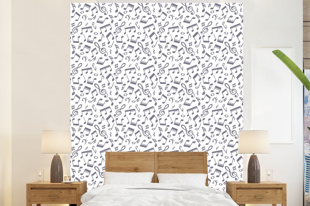 MuchoWow Fototapete für Wohnzimmer oder Schlafzimmer Wandtapete Vinyl Motivtapete Musiknoten - Muster - Musik - 225x280 cm - Wohnzimmer tapete