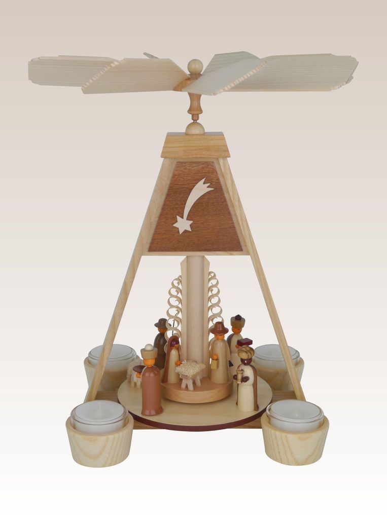 Pyramide Christi Geburt natur mit Teelichtern HxBxT 32x22x25,5cm NEU