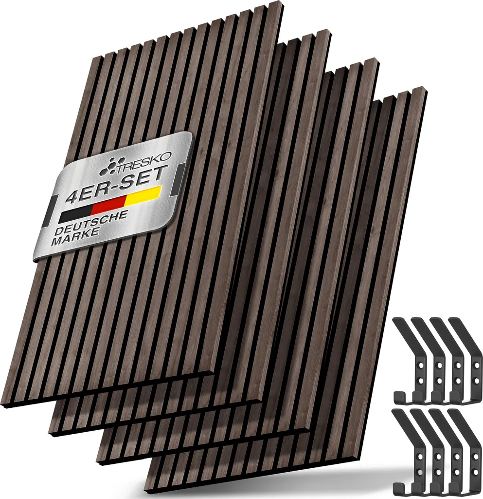 TRESKO Set 4 Pannelli Legno Parete Noce - Acustica e Arredo 120x60
