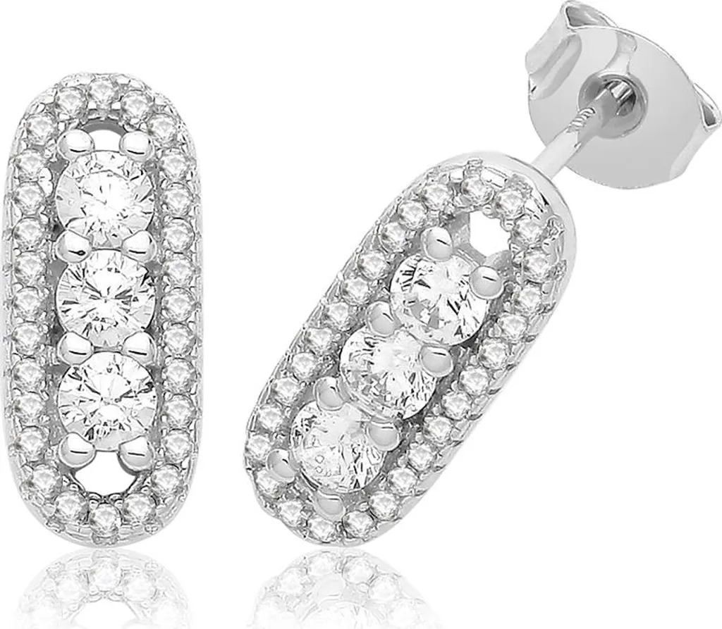 Boucles d'Oreilles Dormeuses Argent 925 et Pierres Zirconium Brillantes