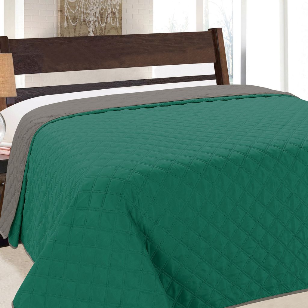 Tagesdecke Steppdecke Bettüberwurf 1 TLG. Set (Ohne Kissenbezüge) Größe: 220x240 cm, Farbe: Grau Graphit Grün Smaragd- 013