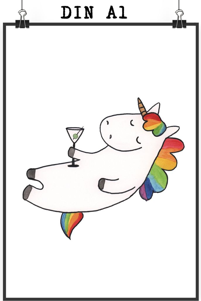 Mr. & Mrs. Panda Bild Einhorn Cocktail DIN A1 - Weiß - Geschenk, kunstdruck poster, Wanddekoration, Geburtstag, Wandbild, Spruch, Freundin, drucke...
