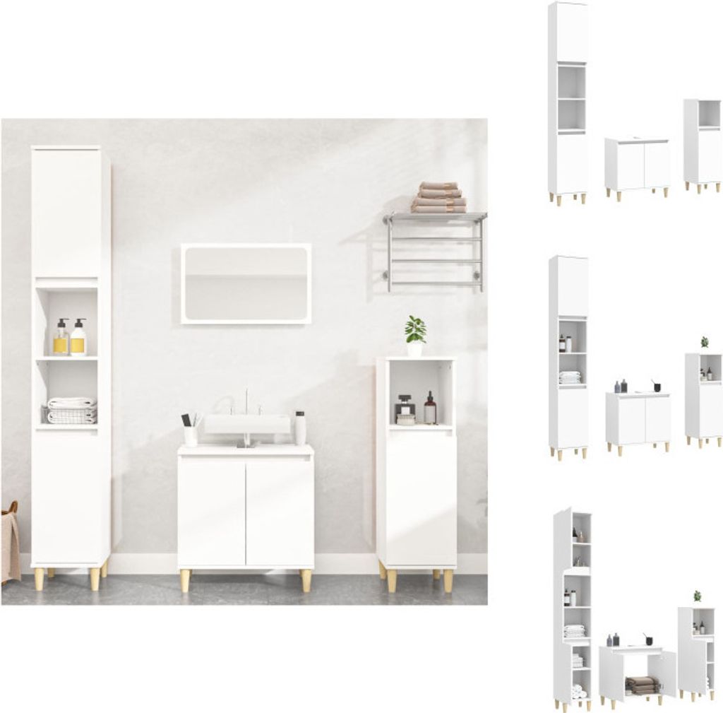 vidaXL 3-tlg. Badmöbel-Set Weiß Holzwerkstoff - Badezimmermöbel-Sets