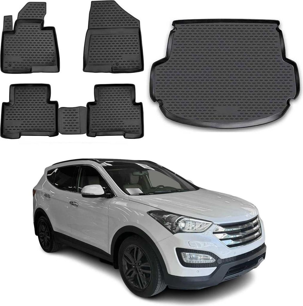 Fußmatten & Kofferraumwanne Set für Hyundai Santa Fe 2012-2020 TPE Schwarz