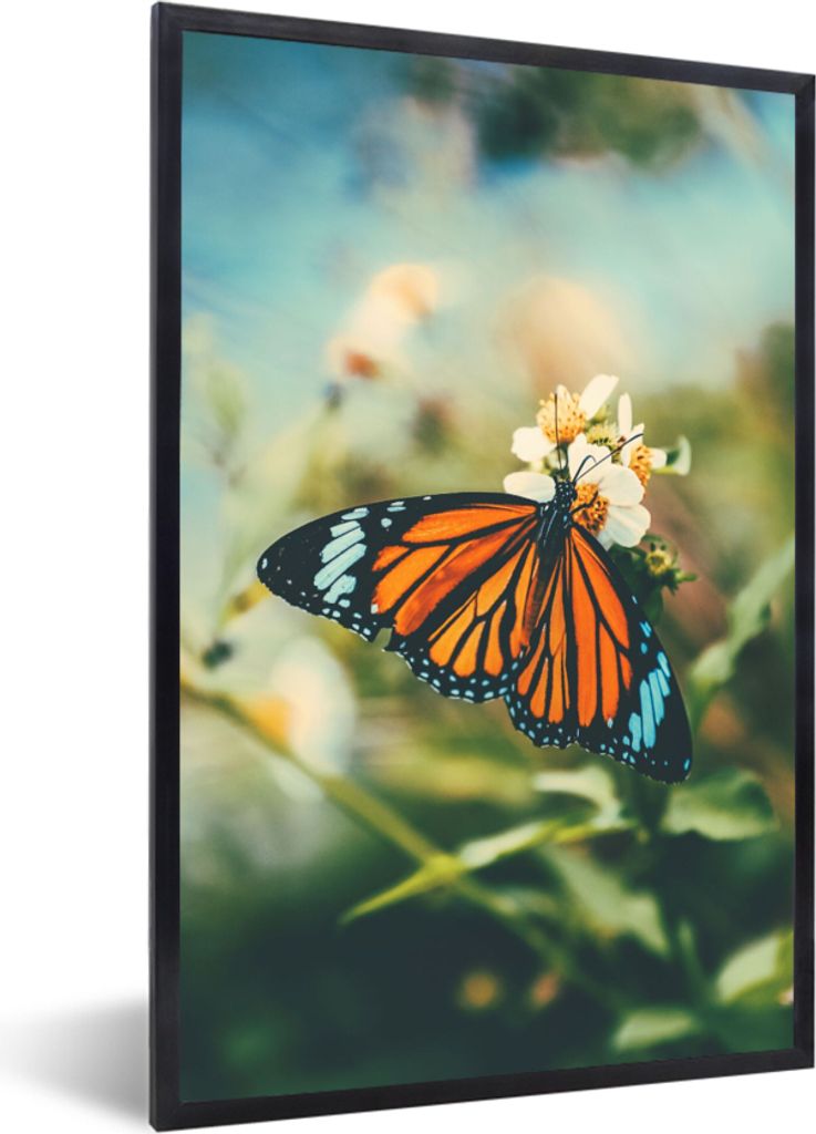 MuchoWow Gerahmtes Poster Schmetterling - Blumen - Garten 40x60 cm - Poster mit Schwarzem Bilderrahmen Wandposter Rahmen Foto Bilder - Papierdruc...