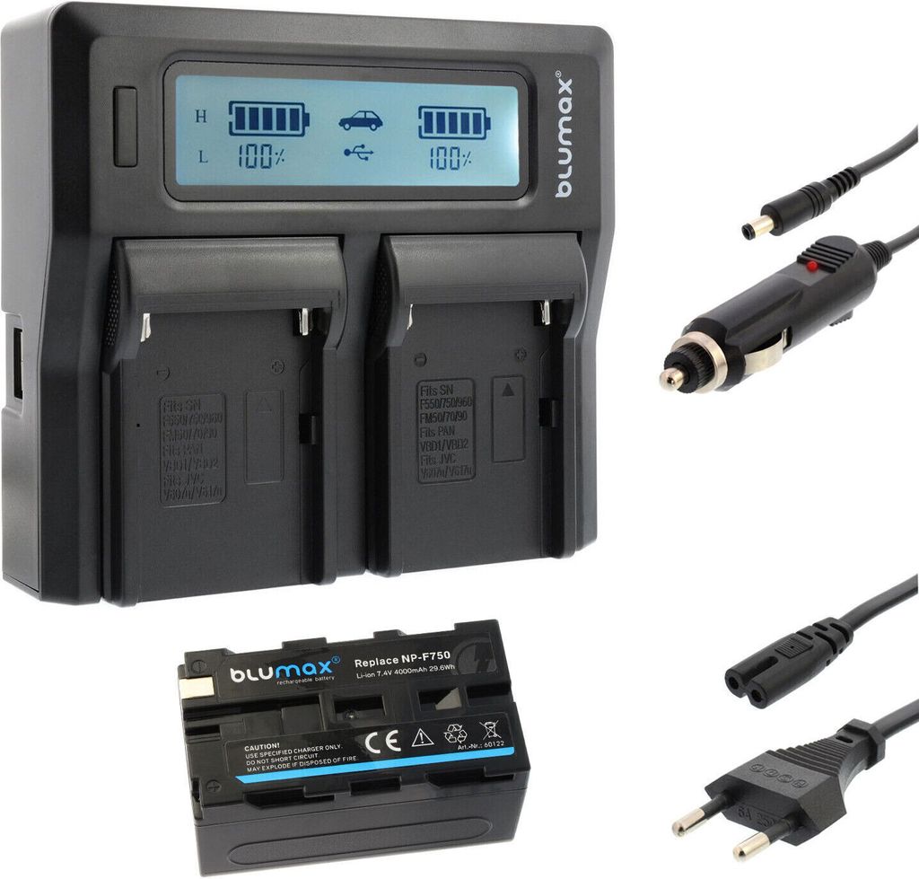 1x Akku + Lader für Sony NP-F750 NP-F330 F550 F730 F770 F930 F970 4000 mAh