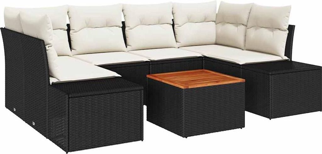 vidaXL Gartensofa-set mit Speicher 7 pcs Schwarz und Creme Poly-Rattan