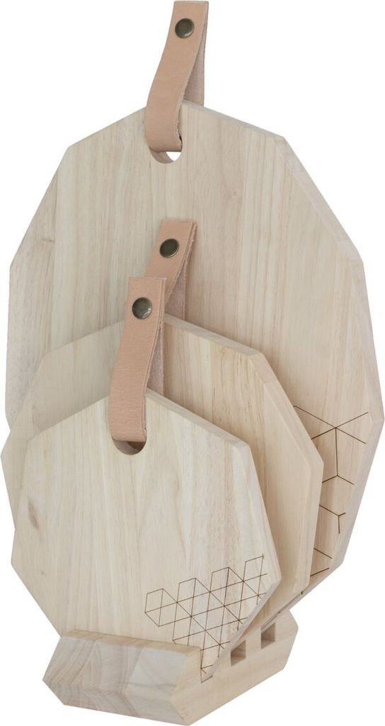 TAK Design - Holz Polygon Schneidebrett mit Leder Set von 3 Stück