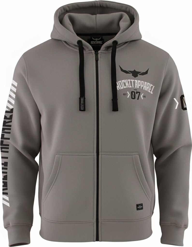 ROCK-IT Apparel Herren Zip-Hoodie | Kapuzenjacke mit Siebdruck-Print | weicher Stoff | "Racer 07" Ultimate Grau XXL