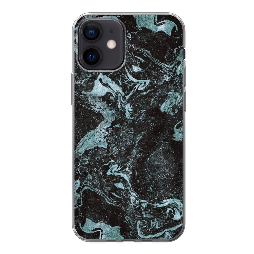 MuchoWow Handyhülle Schutzhülle Hülle für iPhone 12 Naturstein - Blau - Stein Silikon Softcase Handy Hülle - Schutzhülle