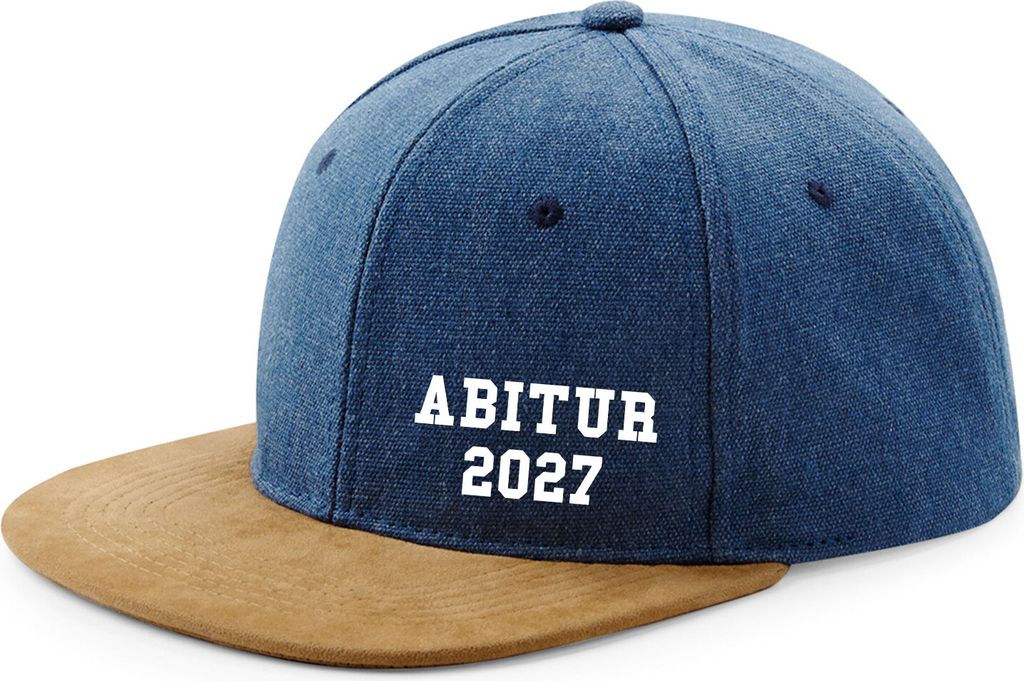 Huuraa Cappy Mütze Abitur 2027 ABI Denim Baumwolle und Polyester Snapback Kappe Geschenkidee