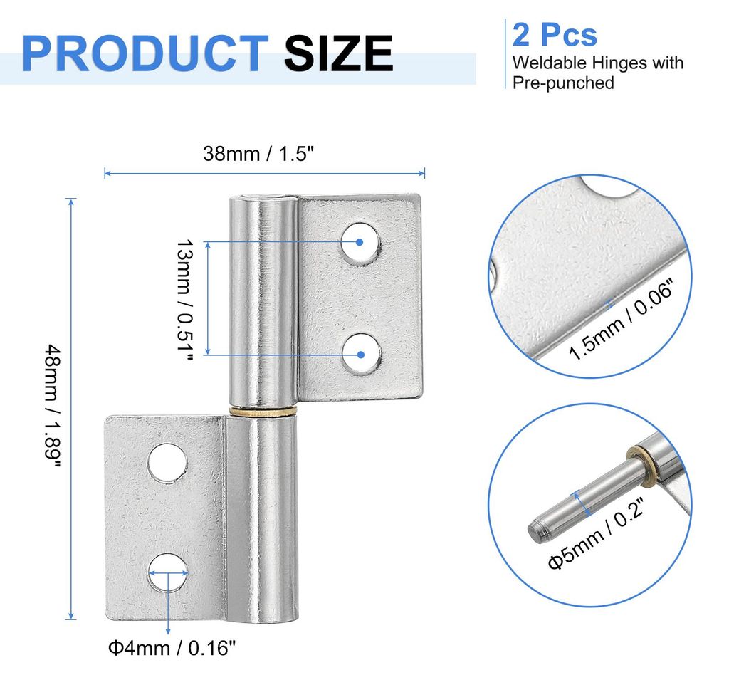 2 Stš¹ck 2" x 1-1/2" (LxB) 304 Edelstahl Schwei?bare Scharniere mit vorgestanztem Lift Off Scharnier Flaggscharniere Abnehmbarefš¹r Metalltor S...