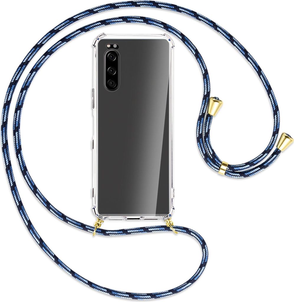 Handykette Backcover-Schutzhülle mit Band (Metall goldfarben) für Sony Xperia 5 - Blautöne