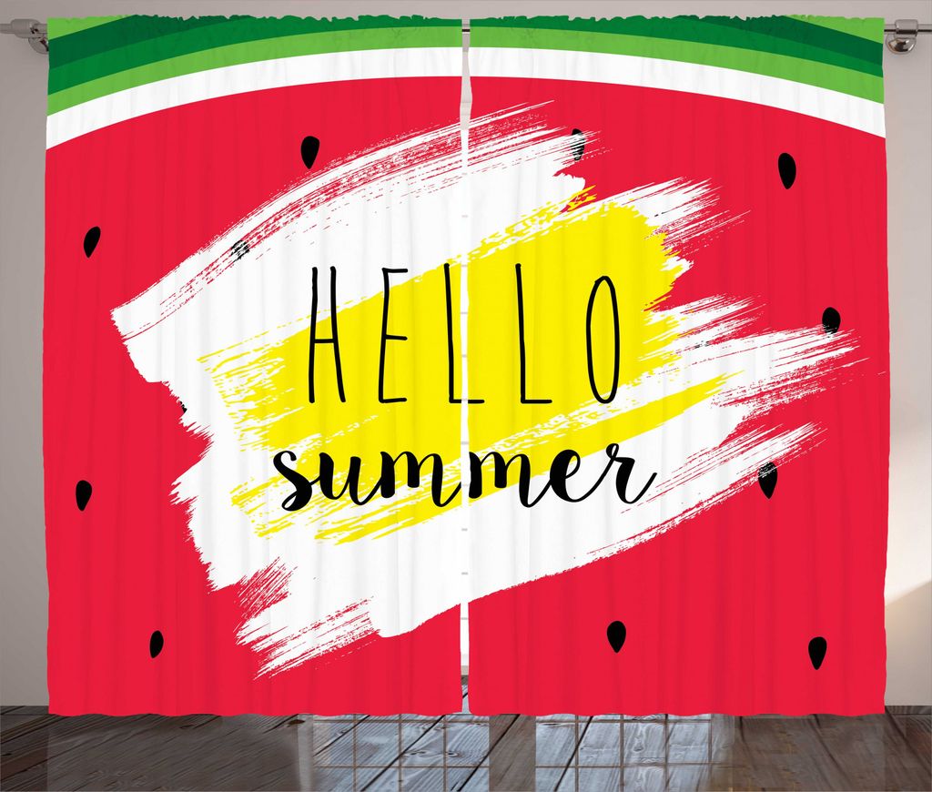 ABAKUHAUS Hallo Rustikaler Gardine, Wassermelone Sommer, Schlafzimmer Kräuselband Vorhang mit Schlaufen und Haken, 280 x 245 cm, Mehrfarbig