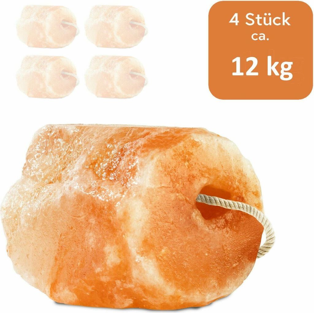 Hochwertiger Salzleckstein “Bergkristall” 4 x Leckstein mit Kordel, insgesamt ca. 12 kg, für Pferde, Schafe, Rinder, Wild, Viehsalz - Minerall...