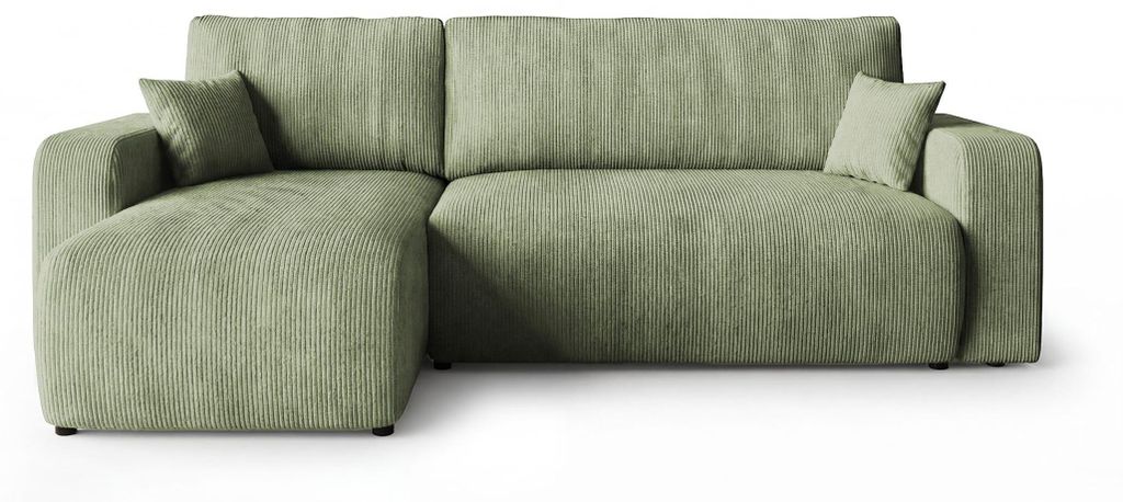 CORNERO Ecksofa mit schlaffunktion PARIS links hellgrün Cord Poso 47 - Schlaffunktion, Bettkasten