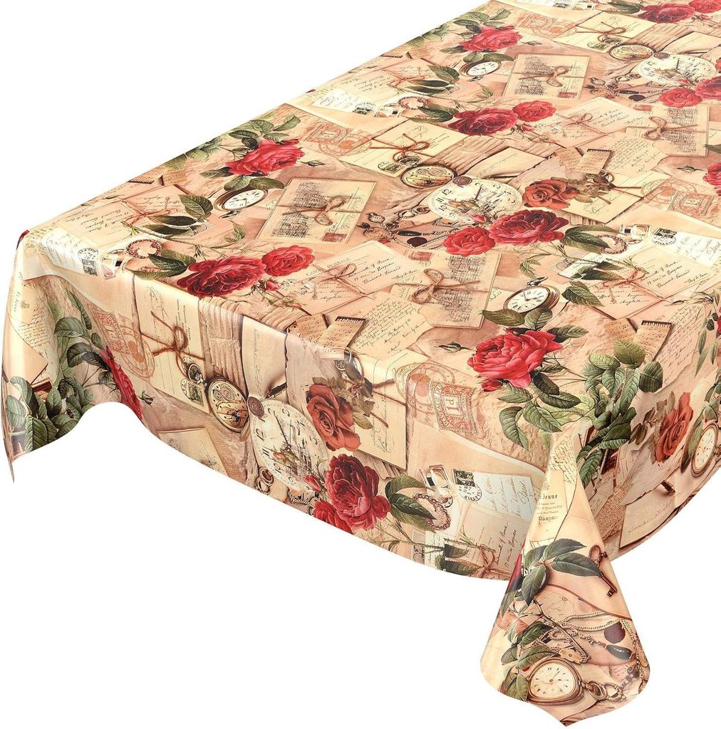 Tafelzeil 240 x 140 cm, kunstvezel, rozen en letters, voor Productafbeelding 