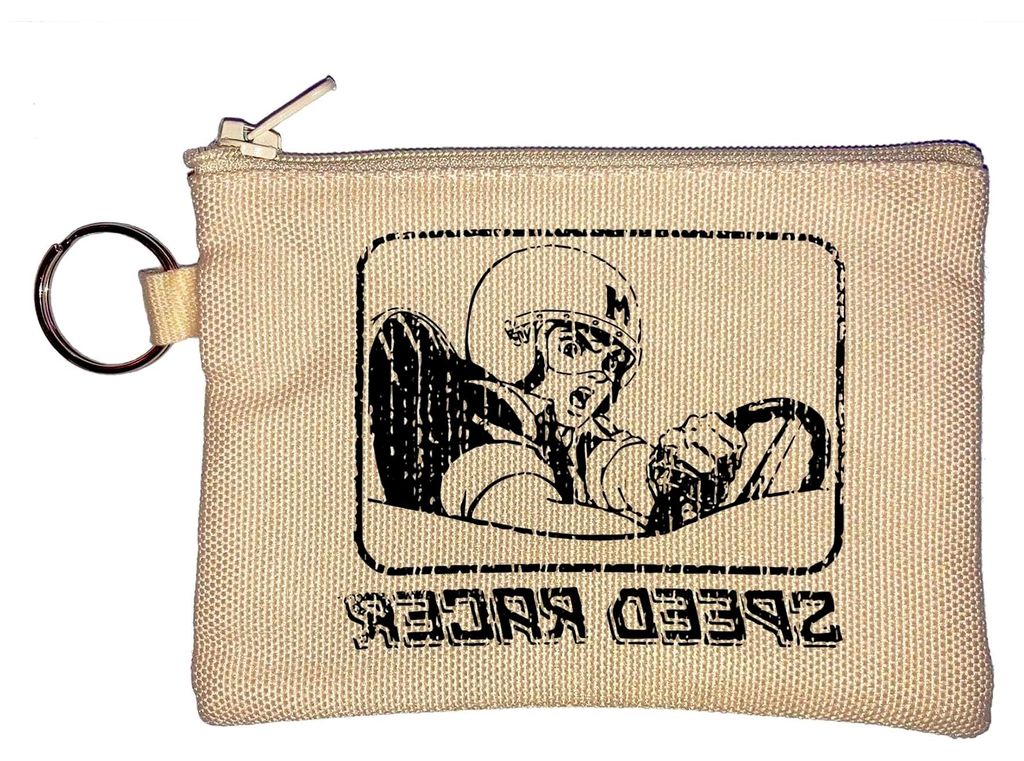 Go Speed Racer Vintage Verblasenes Logo Schlüsselanhänger Münzbörse Beige