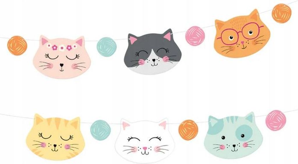 Banner Girlande Bunte KATZEN Katzen Garn Geburtstag Party Produktbild 
