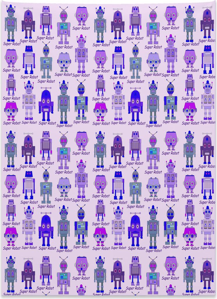 Abakuhaus Roboter Wandteppich, Super Roboter Figuren aus Weiches Mikrofaser Stoff Kein Verblassen Klare Farben Waschbar, 110 x 150 cm, Mehrfarbig