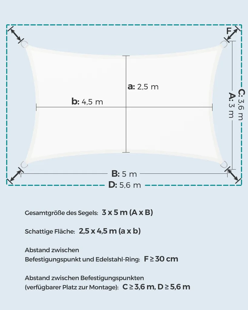 Voile pare-soleil 3 x 4 m rectangulaire blanche en polyester résistant