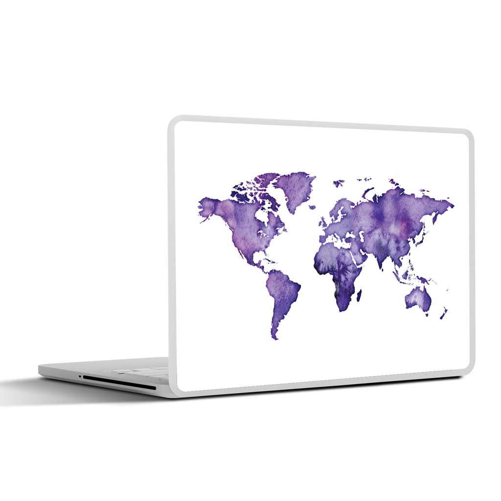 MuchoWow Laptop Aufkleber Sticker Cover Weltkarte - Aquarell - Violett 32.5x23.5 cm - Sticker für Laptop - Selbstklebend