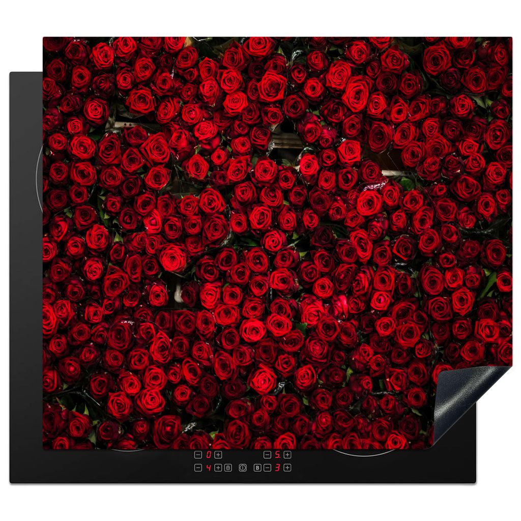 KitchenYeah Herdabdeckplatte Blumen - Rosen - Rot , 59x51cm, Küche Deko, Glaskeramikkochfeld Herdabdeckung, Abdeckplatte fùr Kochfeld