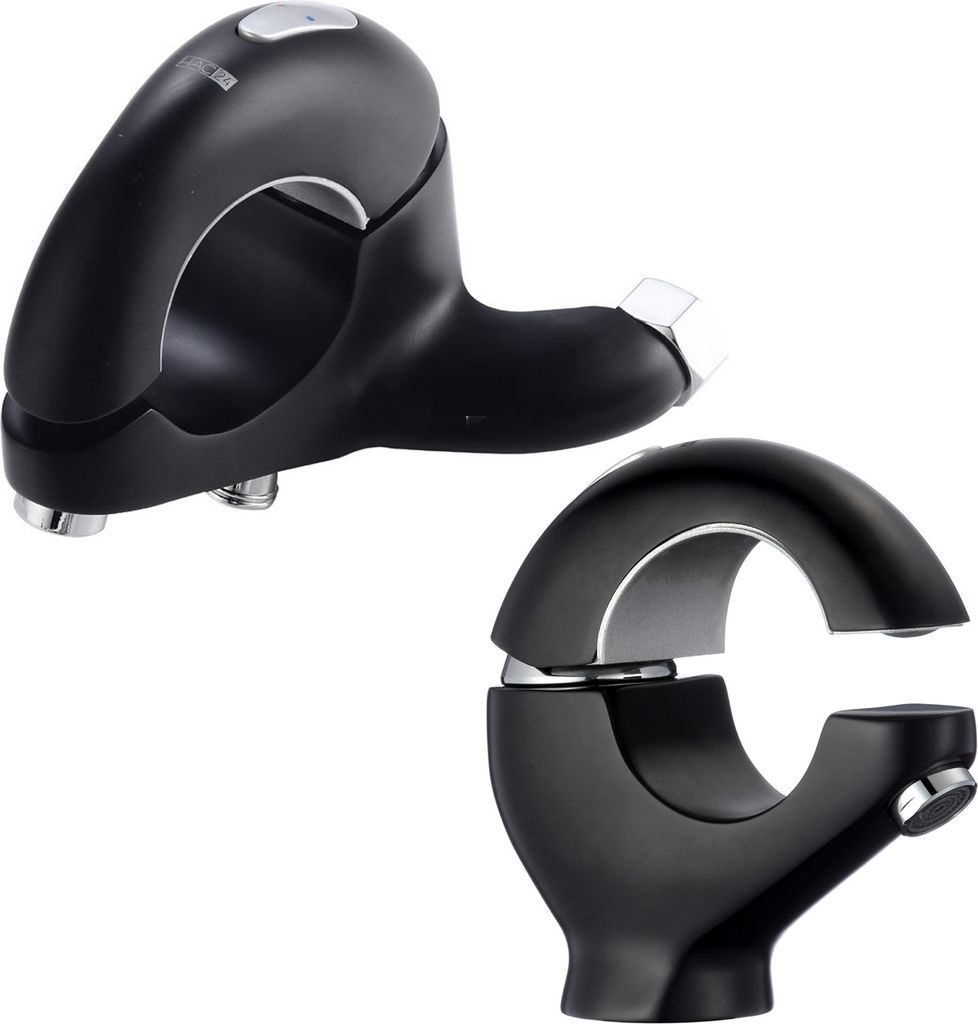 Set Waschtisch Armatur Wannenarmatur Schwarz | Bad Wasserhahn Einhebelmischer Badewanne | Wannen Armatur Mischbatterie