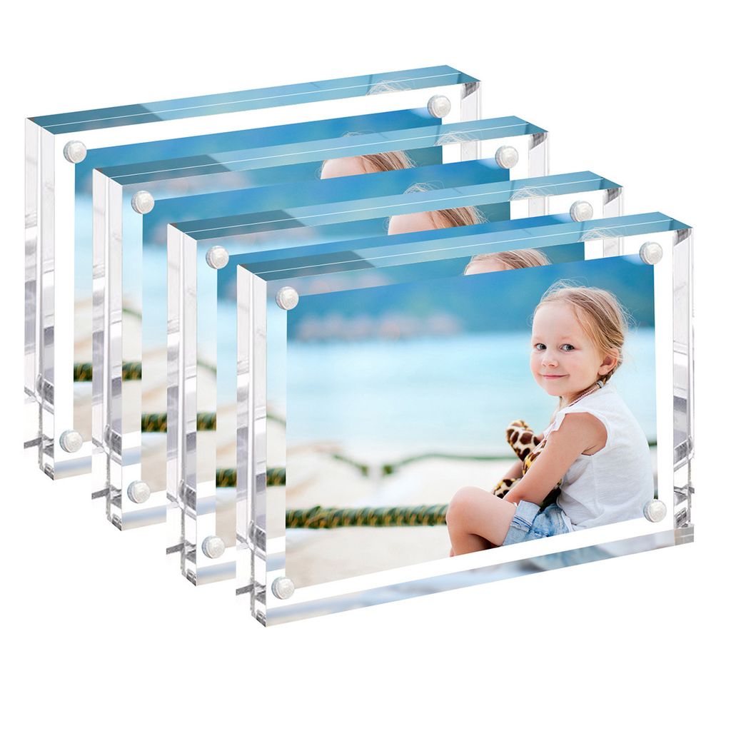 Magnetischer Acryl Bilderrahmen, 4 Stück, transparent, 5x7 Zoll, Doppelseitig, UV-Schutz für Fotos und Erinnerungen