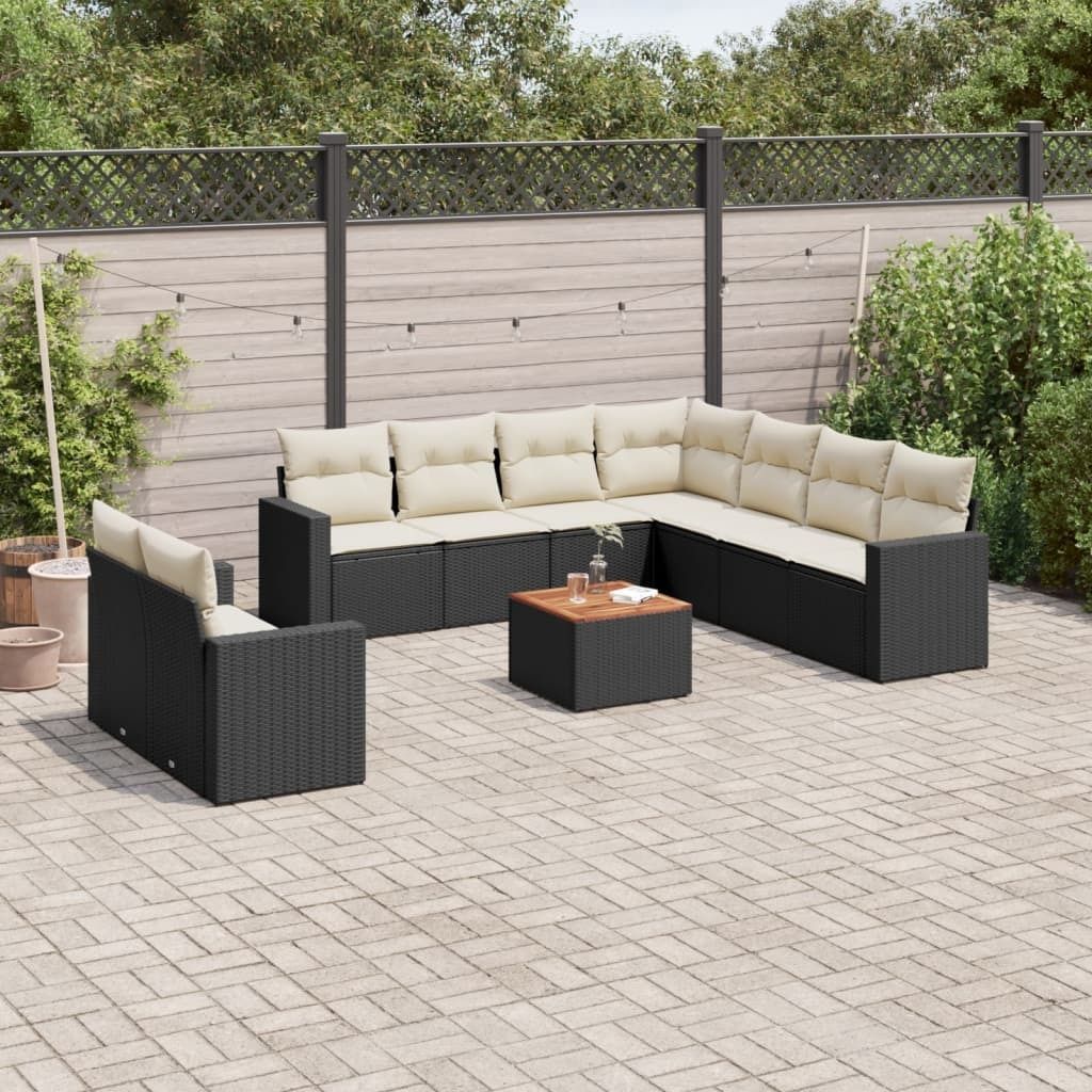 Design 10-tlg. Garten-Sofagarnitur mit Kissen Schwarz Poly Rattan, Gartenmöbel-Sets 2024 Neu