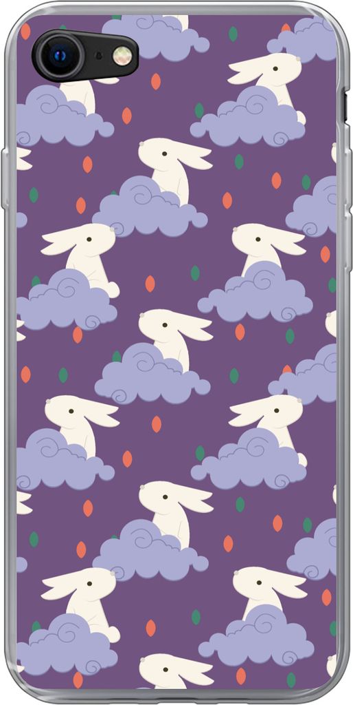 MuchoWow Handyhülle Schutzhülle Hülle für Telefoonhoesje iPhone SE 2020 Muster - Kaninchen - Luft - Lila - Mädchen - Kinder - Kinder Silikon...