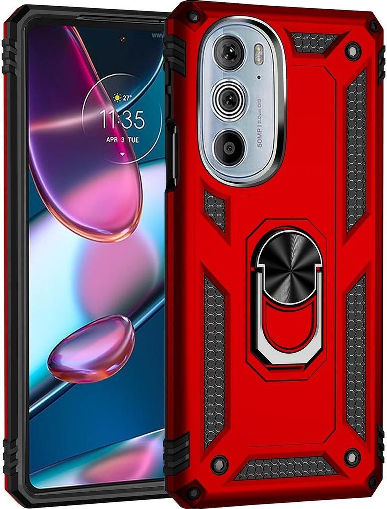 Mobigear Armor Ring Motorola Edge 30 Pro Hülle Hardcase Backcover Stoßfest mit Ringhalter - Rot