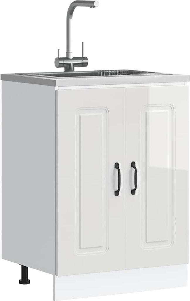 Möbel Spülenunterschrank Kalmar Hochglanz-Weiß 60x46x81,5 cm - Küchenschränke 853439